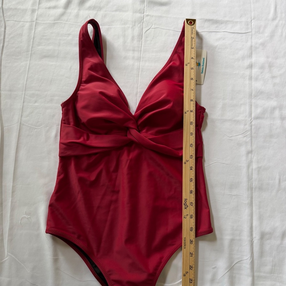 Beachsissi Red One‎ Piece Swimsuit Twist Front Plunge Bathing Suit M NWT - Picture 6 of 7